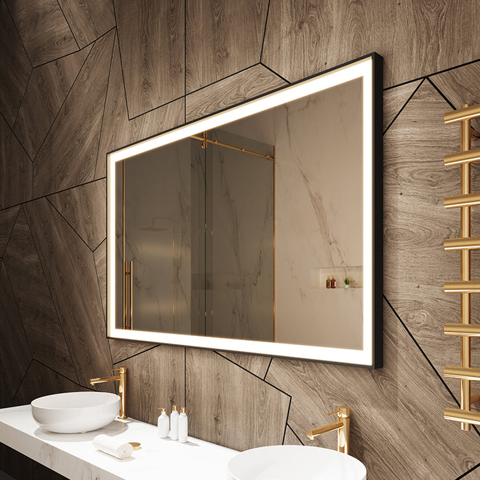 Paris Mirror Chic Rectangle 60" x 32" LED Lighted Mirror, 3CCT Selectable - Black Framed