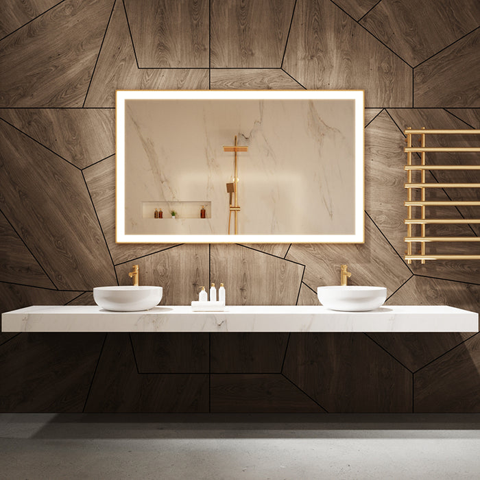 Paris Mirror Chic Rectangle 60" x 32" LED Lighted Mirror, 3CCT Selectable - Gold Framed