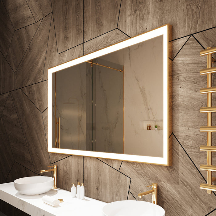 Paris Mirror Chic Rectangle 60" x 32" LED Lighted Mirror, 3CCT Selectable - Gold Framed
