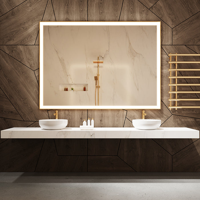 Paris Mirror Chic Rectangle 70" x 45" LED Lighted Mirror, 3CCT Selectable - Gold Framed