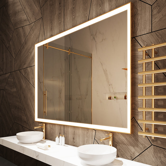 Paris Mirror Chic Rectangle 70" x 45" LED Lighted Mirror, 3CCT Selectable - Gold Framed