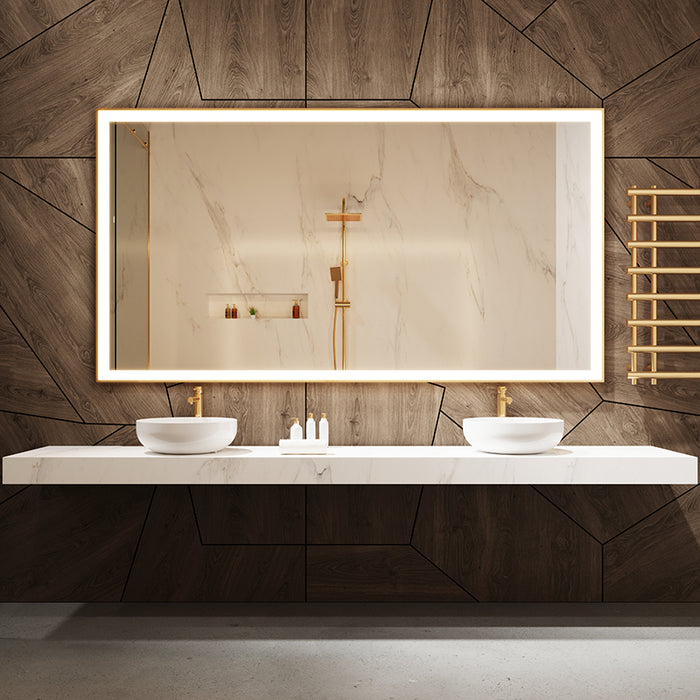 Paris Mirror Chic Rectangle 85" x 40" LED Lighted Mirror, CCT Selectable - Gold Framed