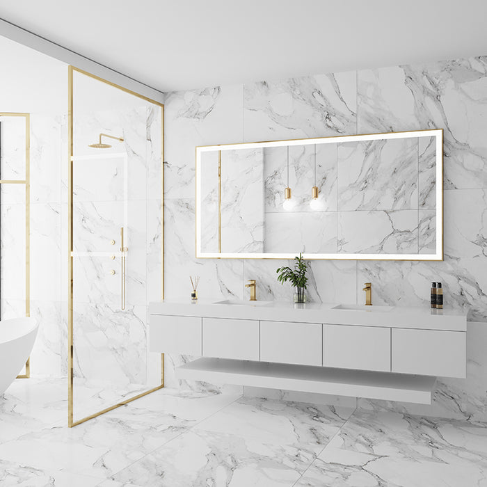 Paris Mirror Chic Rectangle 85" x 40" LED Lighted Mirror, CCT Selectable - Gold Framed