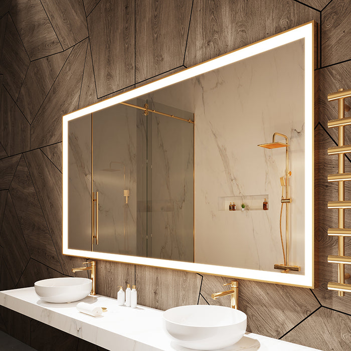 Paris Mirror Chic Rectangle 85" x 40" LED Lighted Mirror, CCT Selectable - Gold Framed