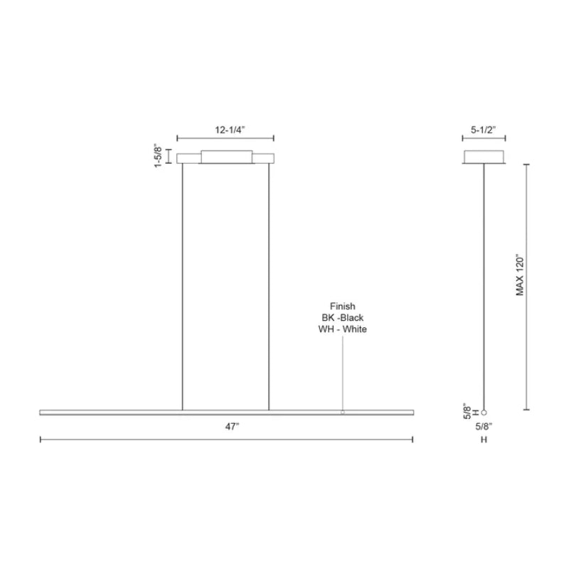 Kuzco LP14947-UNV Chute 1-lt 47" LED Linear Pendant, 120-277V
