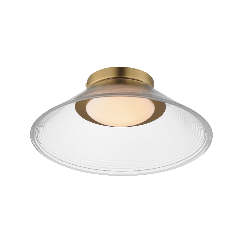 ET2 E22082 Jensen 1-lt 12" LED Semi-Flush Mount - Satin Brass/Clear Ribbed