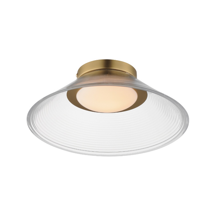ET2 E22082 Jensen 1-lt 12" LED Semi-Flush Mount - Satin Brass/Clear Ribbed