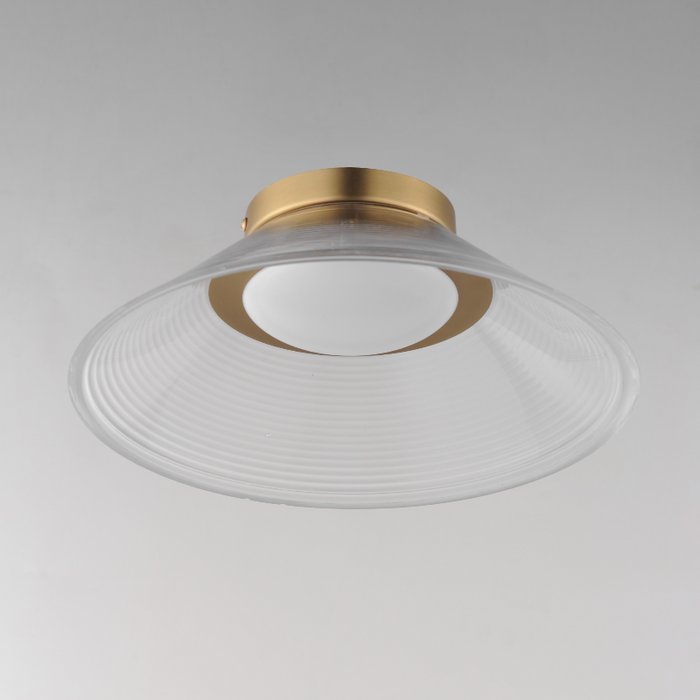 ET2 E22082 Jensen 1-lt 12" LED Semi-Flush Mount - Satin Brass/Clear Ribbed