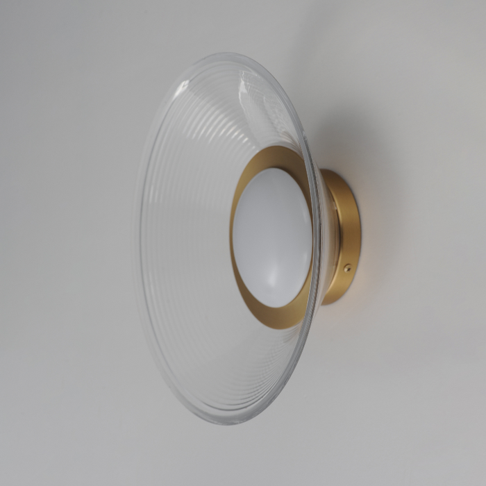 ET2 E22082 Jensen 1-lt 12" LED Semi-Flush Mount - Satin Brass/Clear Ribbed