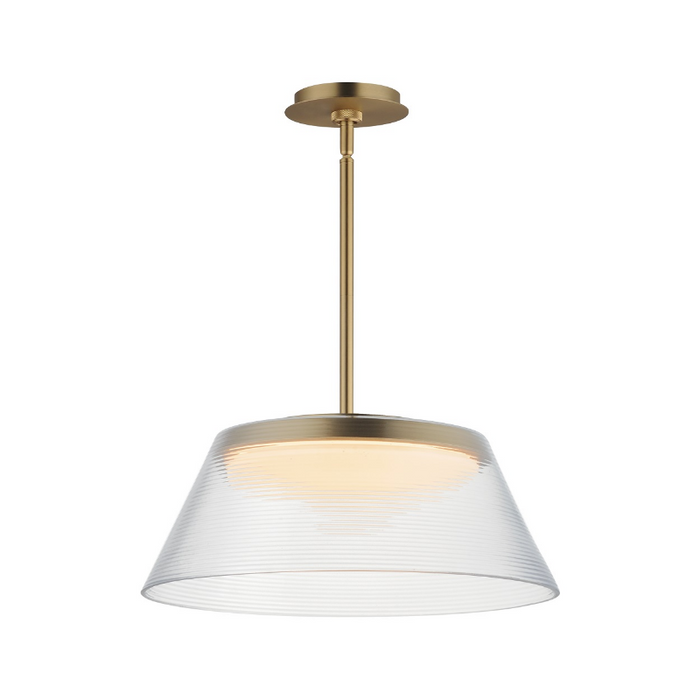 ET2 E22088 Jensen 1-lt 18" LED Pendant - Satin Brass/Clear Ribbed Glass