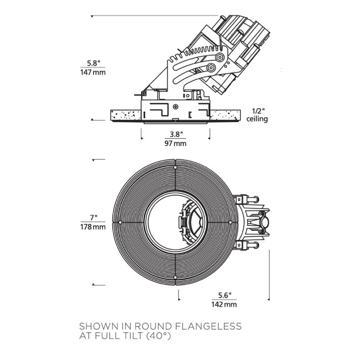 Element E3RRL 3" 17W LED Round Adjustable Downlight Flangeless Remodel Housing