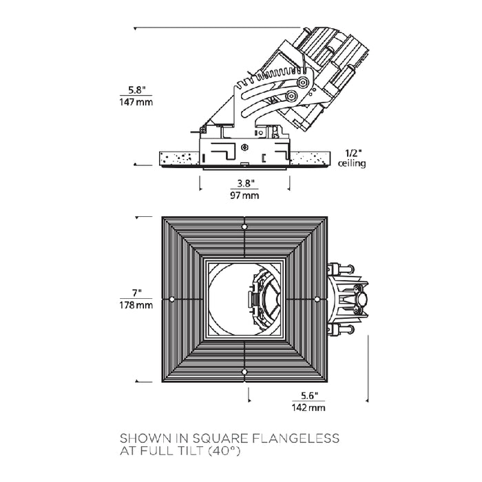 Element E3SRL 3" 12W LED Square Adjustable Downlight Flangeless Remodel Housing