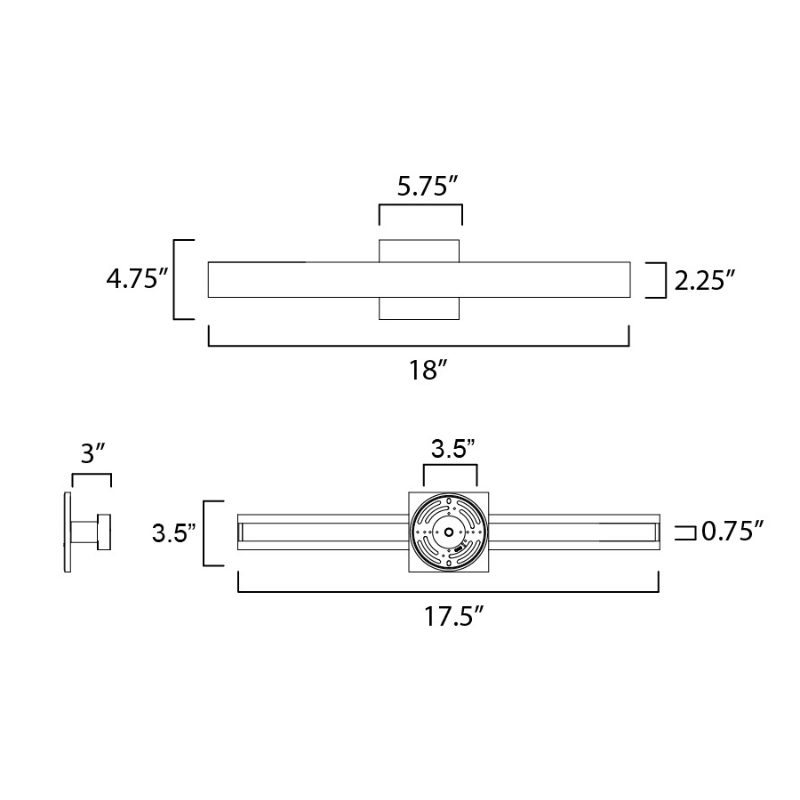 ET2 E42661 Alumilux Sideline 2-lt 18" LED Bath Vanity, 5CCT Selectable