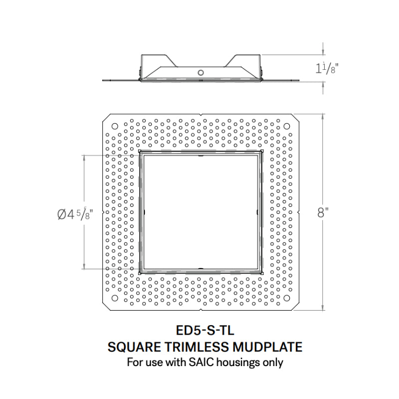 CSL ED5-S-TL Square Trimless Mud-In plate for 5" Eco-Downlight