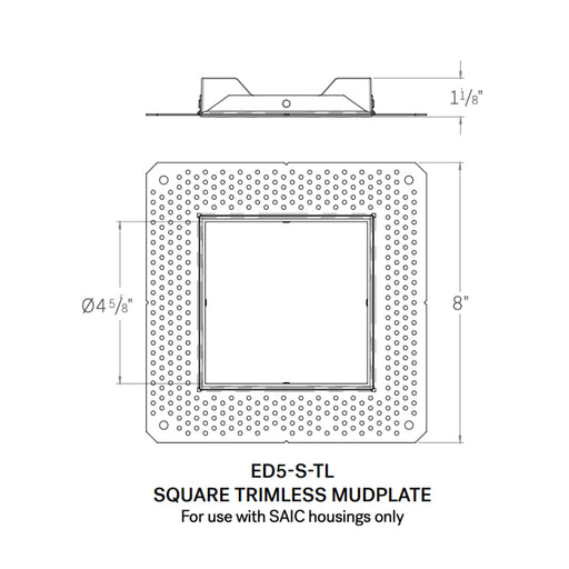 CSL ED5-S-TL Square Trimless Mud-In plate for 5" Eco-Downlight