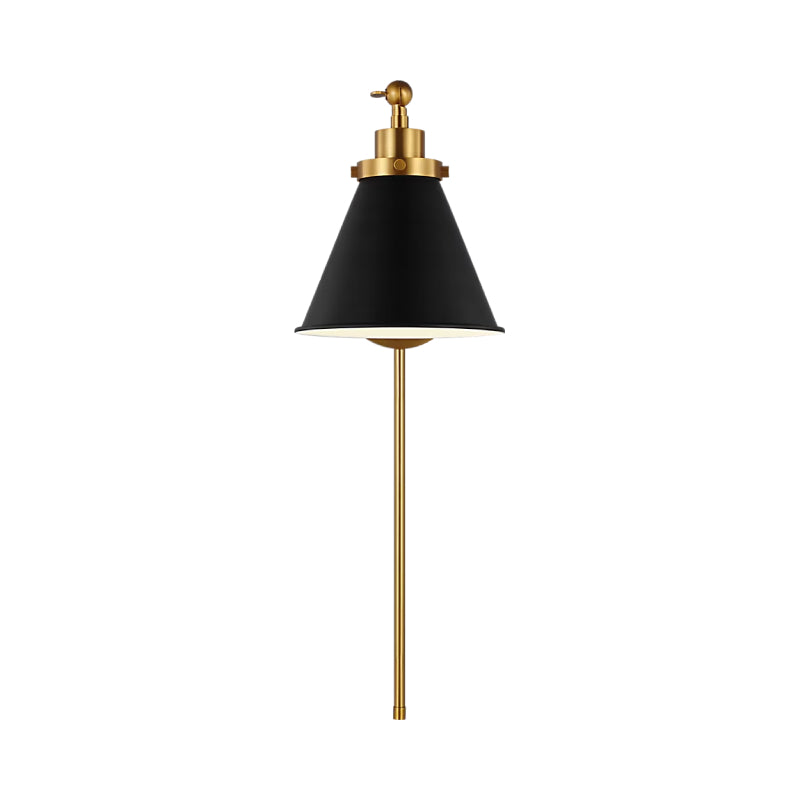 Visual Comfort CW1121 Wellfleet 1-lt 9" Tall Single Arm Cone Task Sconce - Burnished Brass/Midnight Black Metal