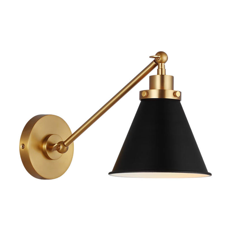 Visual Comfort CW1121 Wellfleet 1-lt 9" Tall Single Arm Cone Task Sconce - Burnished Brass/Midnight Black Metal