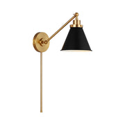 Visual Comfort CW1121 Wellfleet 1-lt 9" Tall Single Arm Cone Task Sconce - Burnished Brass/Midnight Black Metal