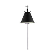 Visual Comfort CW1121 Wellfleet 1-lt 9" Tall Single Arm Cone Task Sconce - Polished Nickel/ Midnight Black Metal
