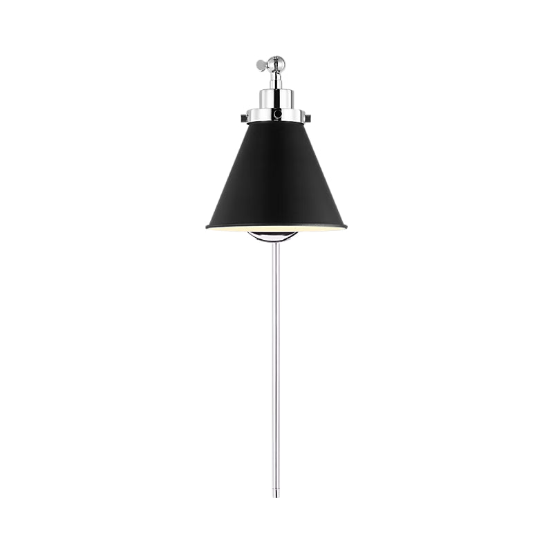 Visual Comfort CW1121 Wellfleet 1-lt 9" Tall Single Arm Cone Task Sconce - Polished Nickel/ Midnight Black Metal