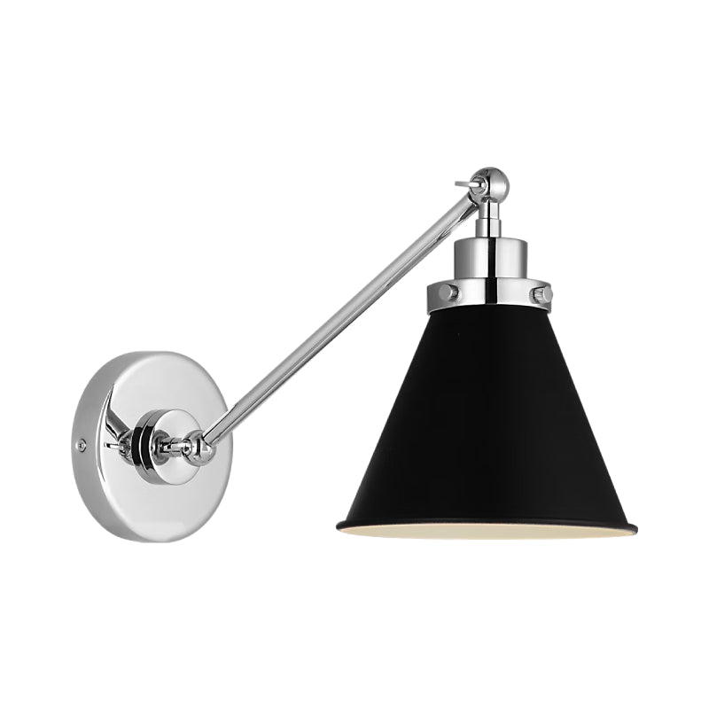 Visual Comfort CW1121 Wellfleet 1-lt 9" Tall Single Arm Cone Task Sconce - Polished Nickel/ Midnight Black Metal