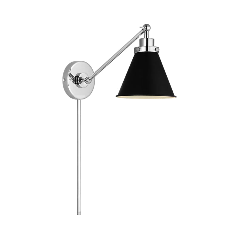 Visual Comfort CW1121 Wellfleet 1-lt 9" Tall Single Arm Cone Task Sconce - Polished Nickel/ Midnight Black Metal