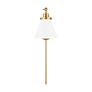 Visual Comfort CW1121 Wellfleet 1-lt 9" Tall Single Arm Cone Task Sconce - Burnished Brass/Matte White Metal