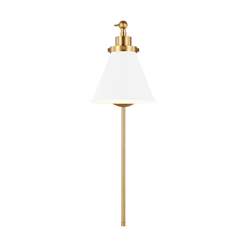 Visual Comfort CW1121 Wellfleet 1-lt 9" Tall Single Arm Cone Task Sconce - Burnished Brass/Matte White Metal