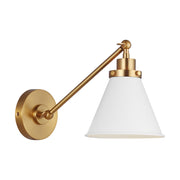 Visual Comfort CW1121 Wellfleet 1-lt 9" Tall Single Arm Cone Task Sconce - Burnished Brass/Matte White Metal