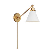 Visual Comfort CW1121 Wellfleet 1-lt 9" Tall Single Arm Cone Task Sconce - Burnished Brass/Matte White Metal