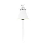 Visual Comfort CW1121 Wellfleet 1-lt 9" Tall Single Arm Cone Task Sconce - Polished Nickel/Matte White Metal