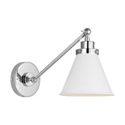 Visual Comfort CW1121 Wellfleet 1-lt 9" Tall Single Arm Cone Task Sconce - Polished Nickel/Matte White Metal