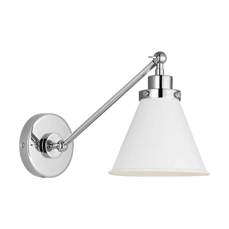 Visual Comfort CW1121 Wellfleet 1-lt 9" Tall Single Arm Cone Task Sconce - Polished Nickel/Matte White Metal