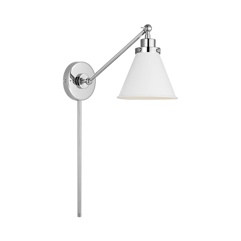 Visual Comfort CW1121 Wellfleet 1-lt 9" Tall Single Arm Cone Task Sconce - Polished Nickel/Matte White Metal