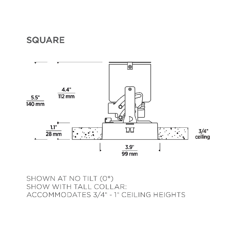 Entra EN3SR 3" LED Square Remodel Adjustable Downlight Housing, High Output