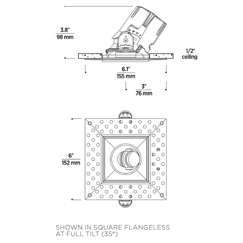 Entra ENCL3SR CL 3" 12W LED Square Flangeless Adjustable Remodel Downlight