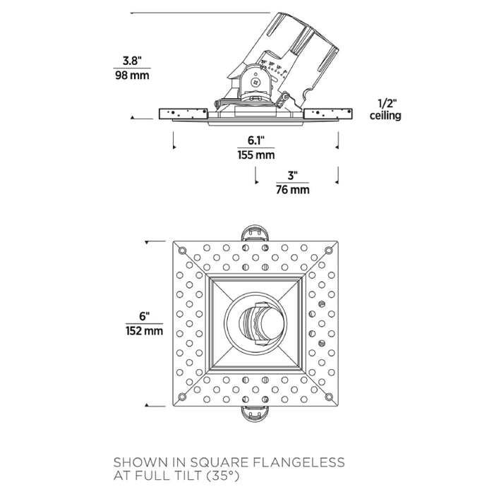 Element ENCL3SR Entra CL 3" 12W LED Square Flangeless Adjustable Remodel Downlight