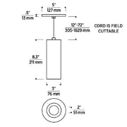 ENTRA 3" 19W Fixed LED Cylinder, Warm Dim, Cord Mount