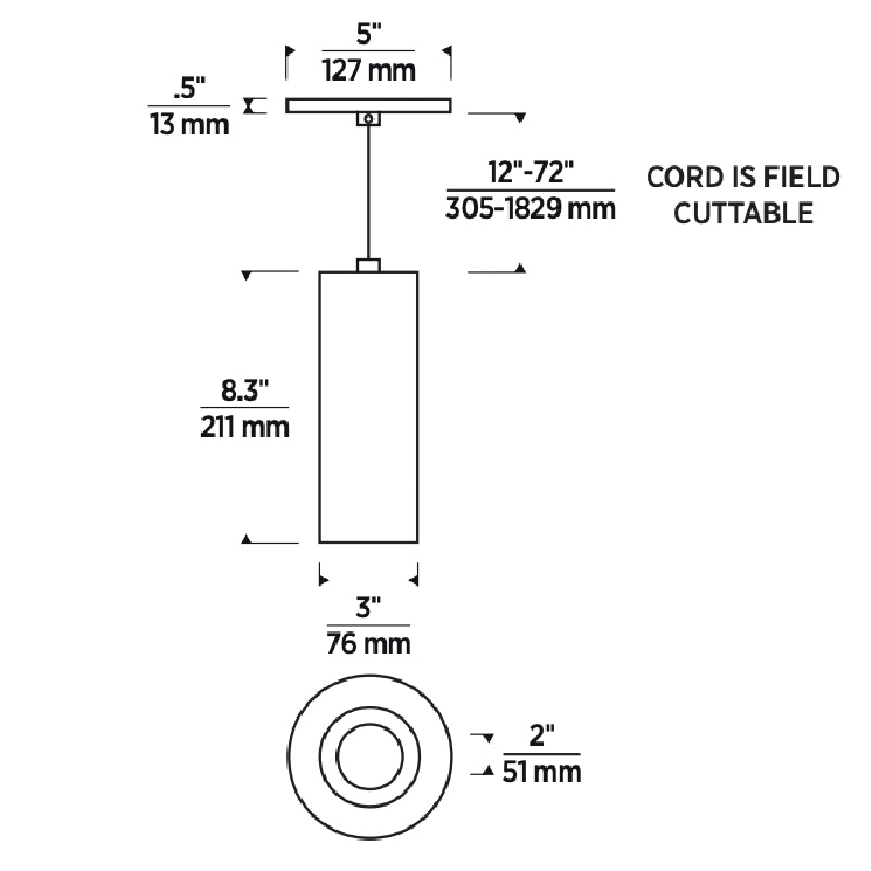 ENTRA 3" 19W Fixed LED Cylinder, Warm Dim, Cord Mount