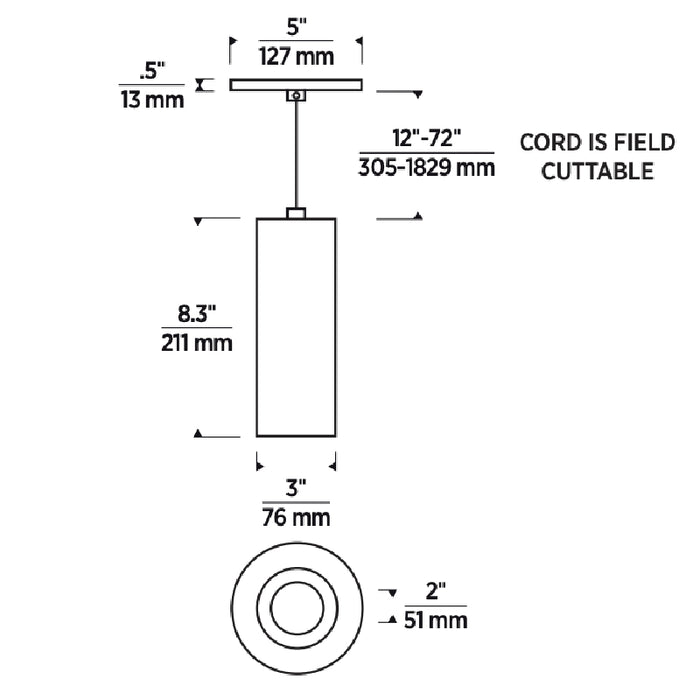 ENTRA 3" 27W Fixed LED Cylinder, Cord Mount