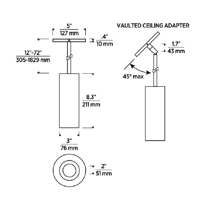 Element ENCY3R ENTRA 3" 27W Fixed LED Cylinder, Pendant Mount