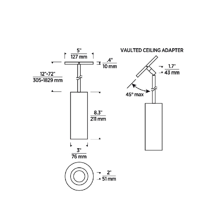 ENTRA 3" 15W Wall Wash LED Cylinder, Warm Dim, Pendant Mount
