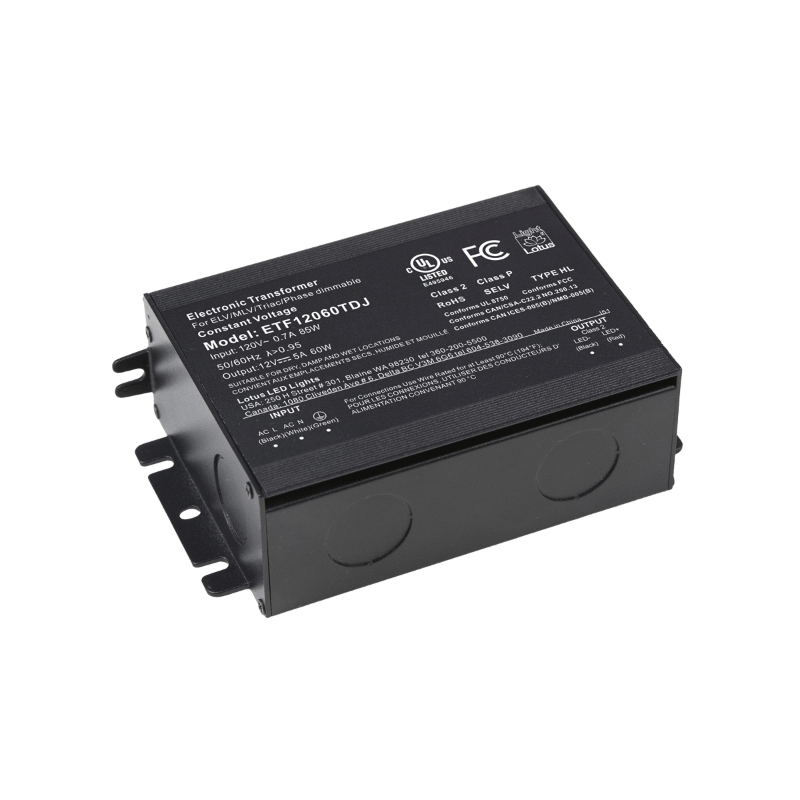 Lotus ETF12060TDJ 60W 12V Class 2 Dimmable Mini Electronic Transformer in Junction Box