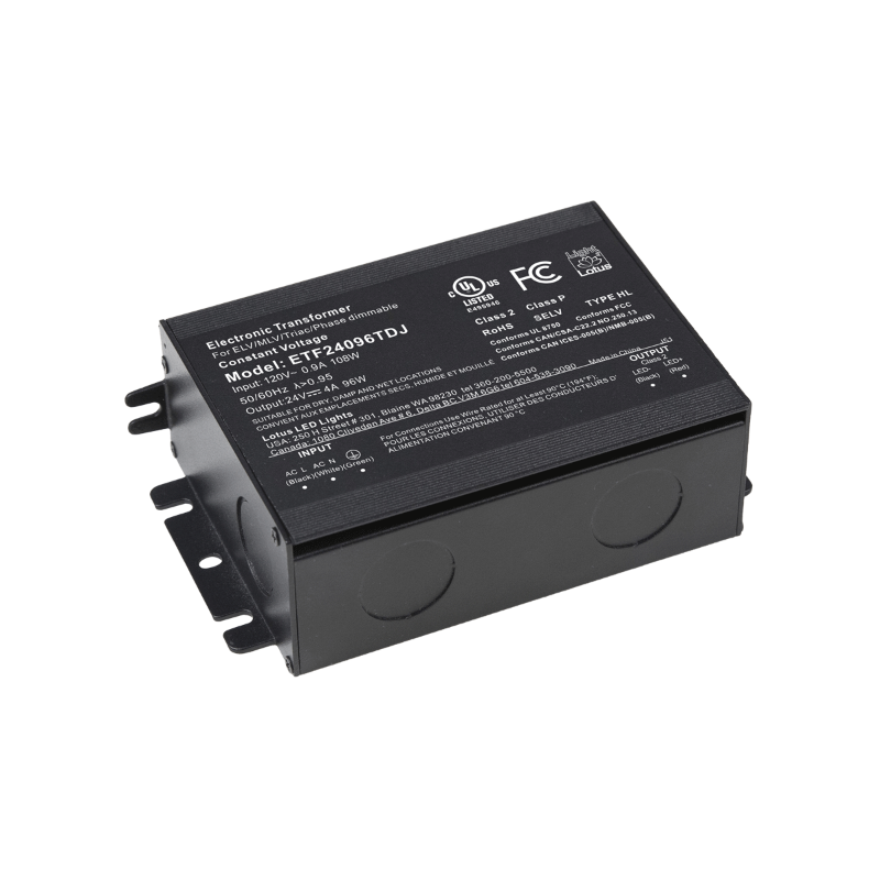 Lotus ETF24096TDJ 96W 24V Class 2 Dimmable Mini Electronic Transformer in Junction Box