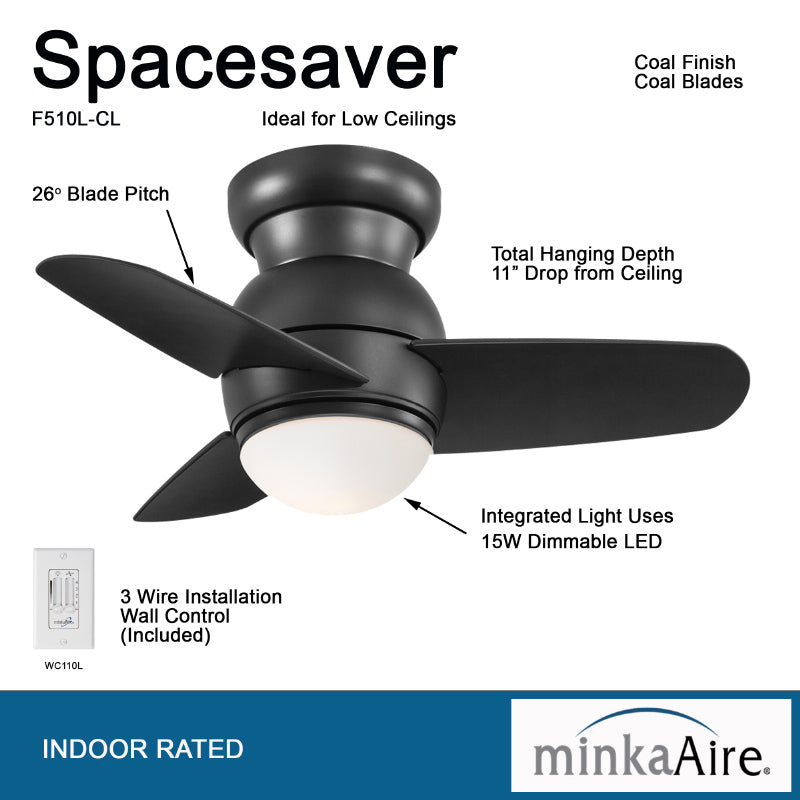 Minka Aire F510L Spacesaver 26" Ceiling Fan with LED Light Kit