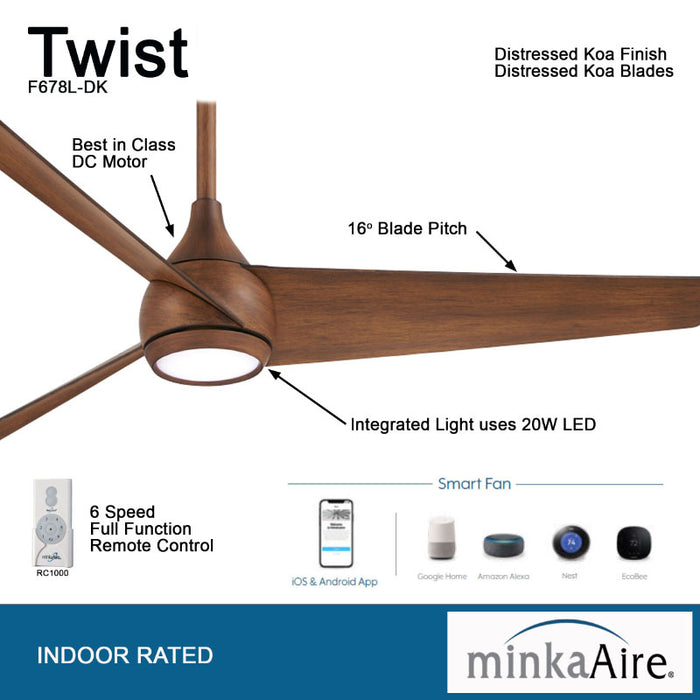 Minka Aire F678L Twist 52" Ceiling Fan with LED Light Kit