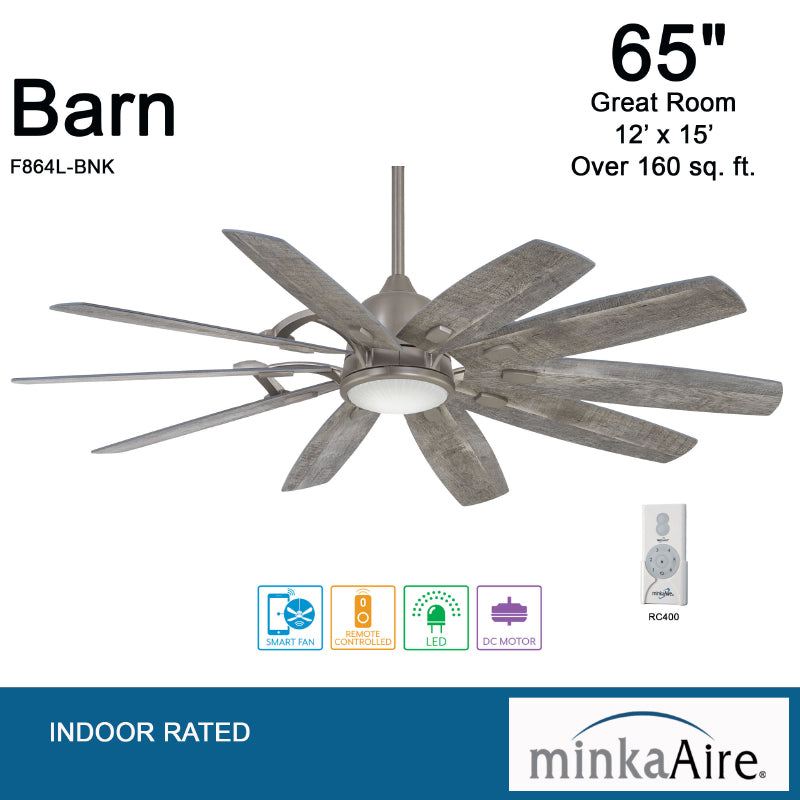 Minka Aire F864L Barn 65" Smart Ceiling Fan with LED Light Kit