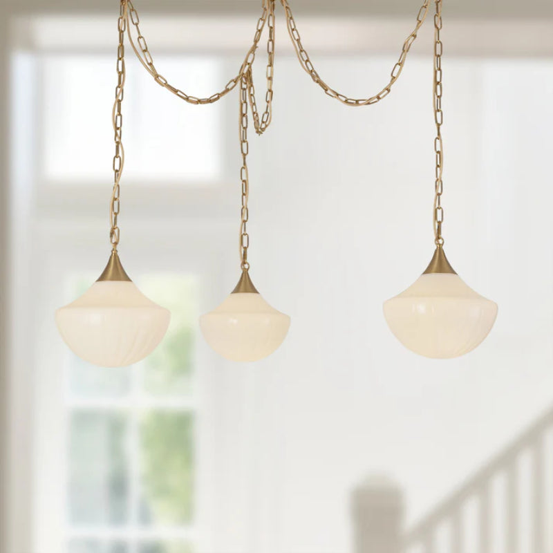 Alora Mood MP651312 Farrah 3-lt 12" Multi Pendant - Brushed Gold/Glossy Ribbed Opal Glass