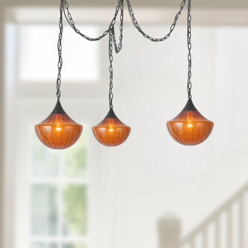 Alora Mood MP651312 Farrah 3-lt 12" Multi Pendant - Matte Black/Amber Opal Glass