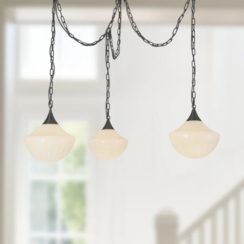 Alora Mood MP651312 Farrah 3-lt 12" Multi Pendant - Matte Black/Glossy Ribbed Opal Glass
